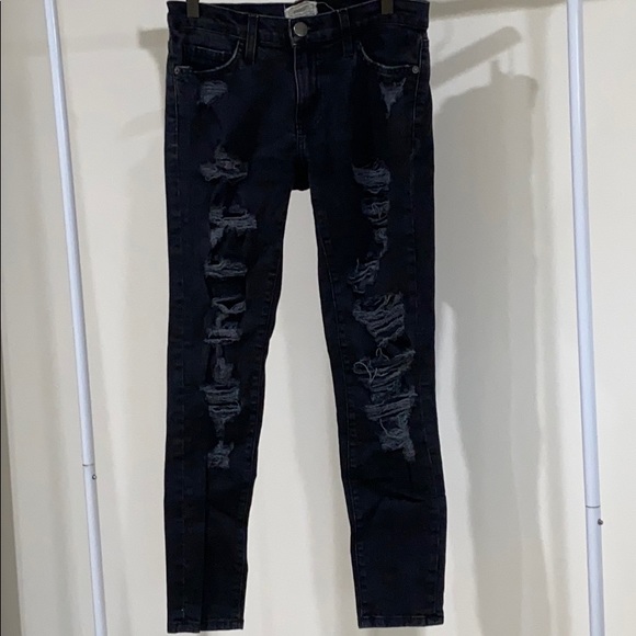 Current/Elliott Ripped Skinny Black Jeans - Picture 1 of 7